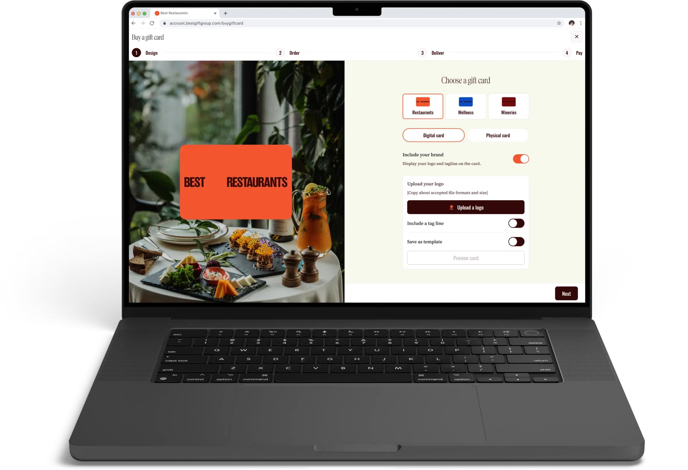 Simple gift card ordering process on laptop